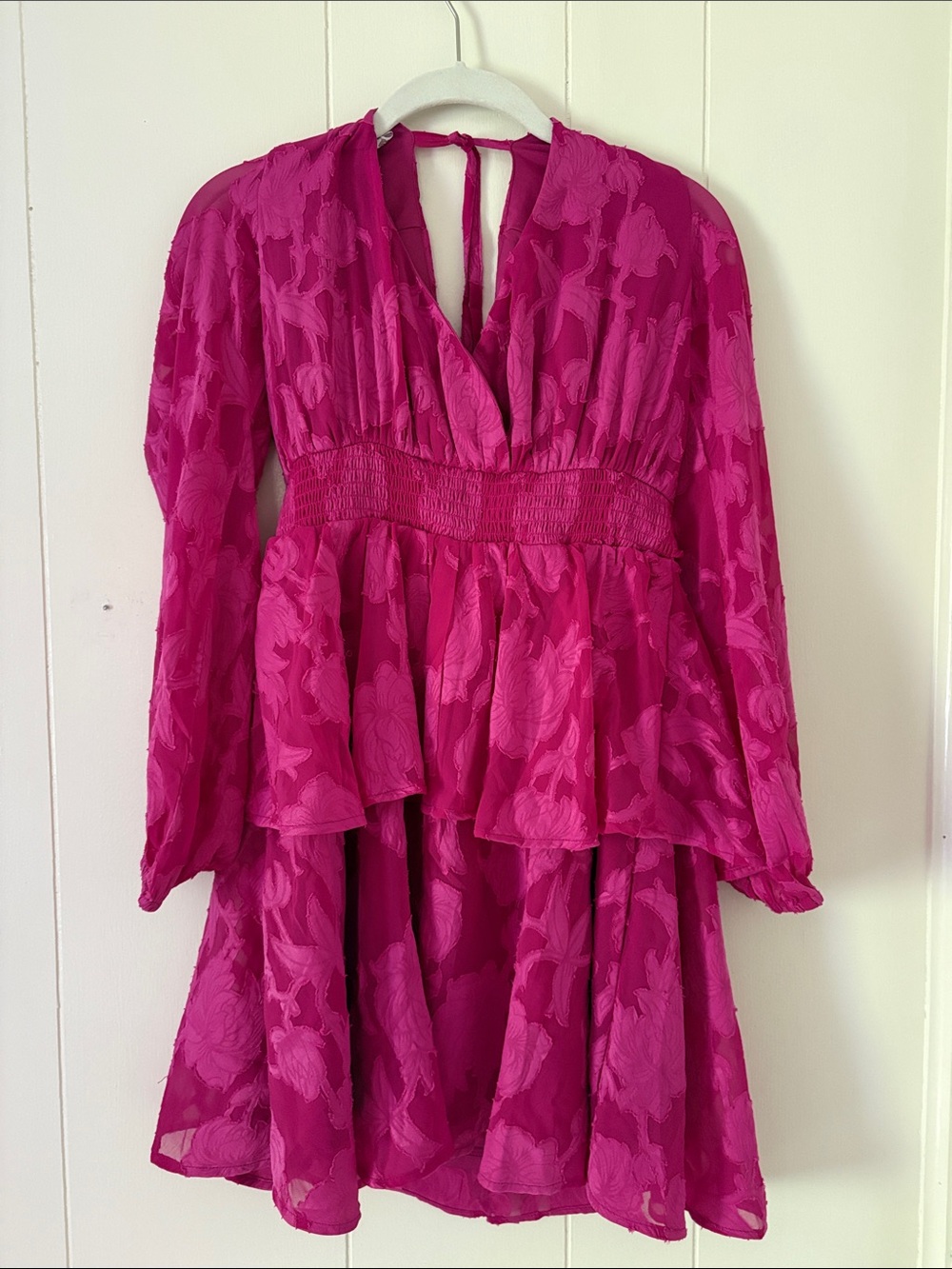 Fuchsia Tiered Long-Sleeve Dress